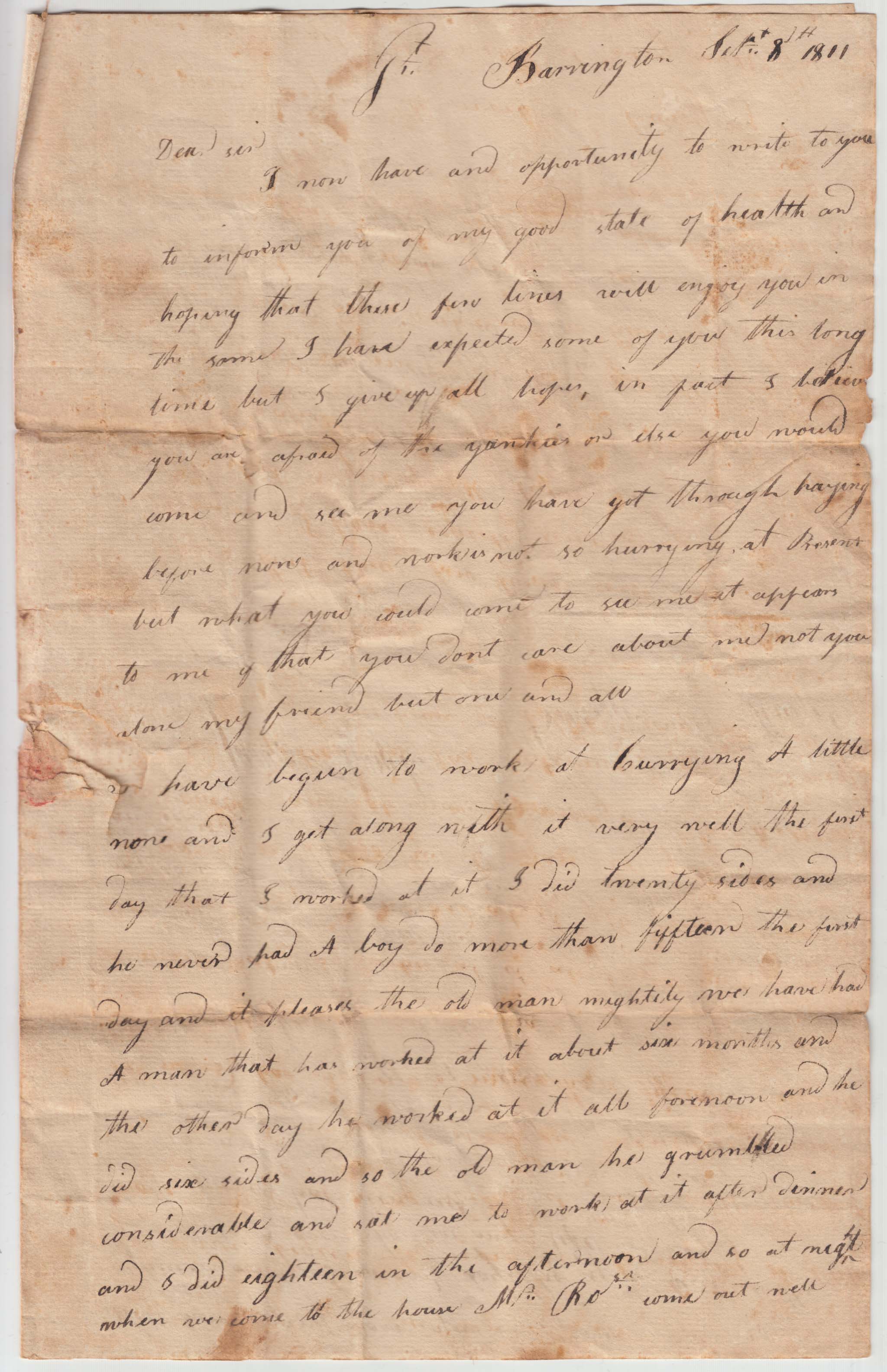 BH033, 1811-09-08 Letter, James Huyck to His Father Burger J. Huyck